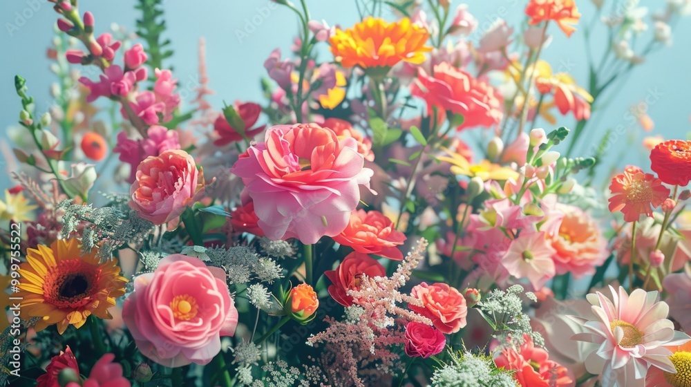 A colorful arrangement of fresh flowers in a beautiful vase, great for decorating or gift giving A colorful arrangement of fresh flowers in a beautiful vase, great for decorating or gift giving
