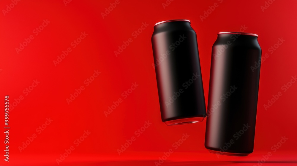 Floating Can Mockup in 3D on Red Background Floating Can Mockup in 3D on Red Background