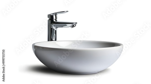 Elegant Modern White Bathroom Sink with Chrome Faucet and Ceramic Basin