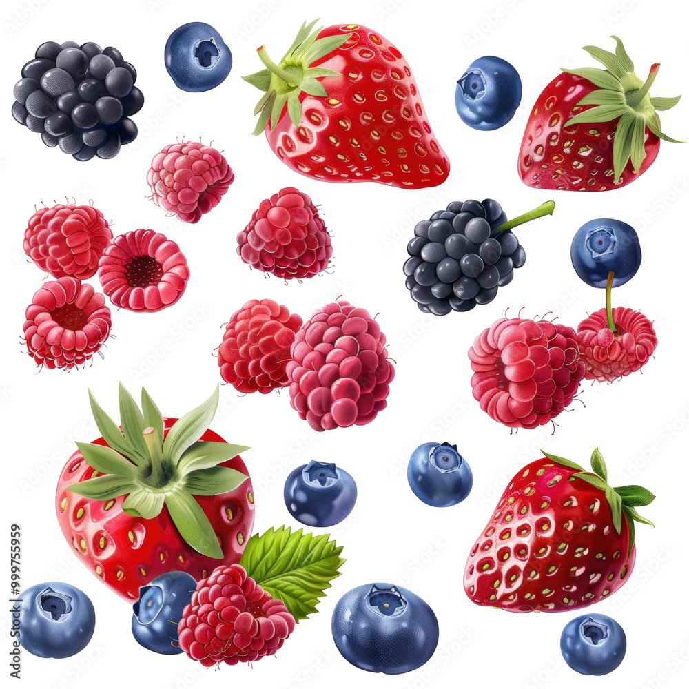 Fresh Mixed Berries on Transparent Background Fresh Mixed Berries on Transparent Background