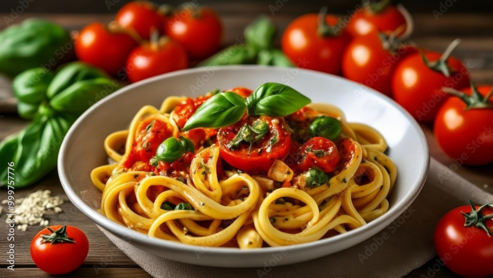  Delicious pasta dish with fresh tomatoes and basil
