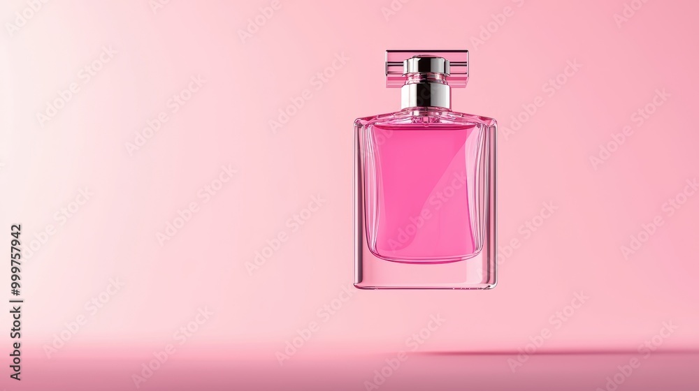 Elegant Pink Perfume Bottle Mockup on Soft Background Elegant Pink Perfume Bottle Mockup on Soft Background