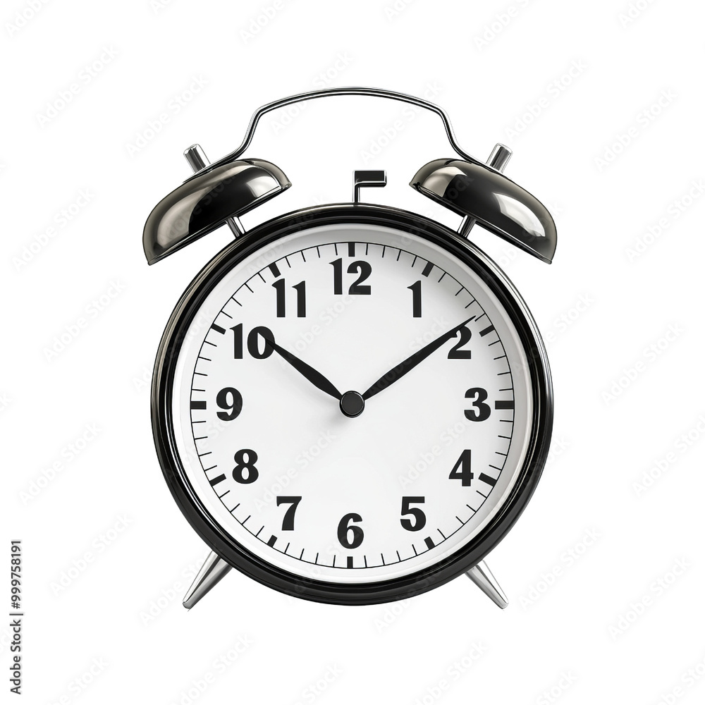 Classic alarm clock with black and white design, white isolate background. Classic alarm clock with black and white design, white isolate background.
