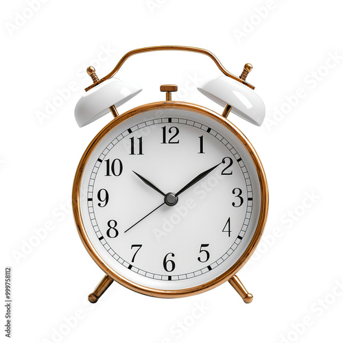 Classic alarm clock on white isolated background.