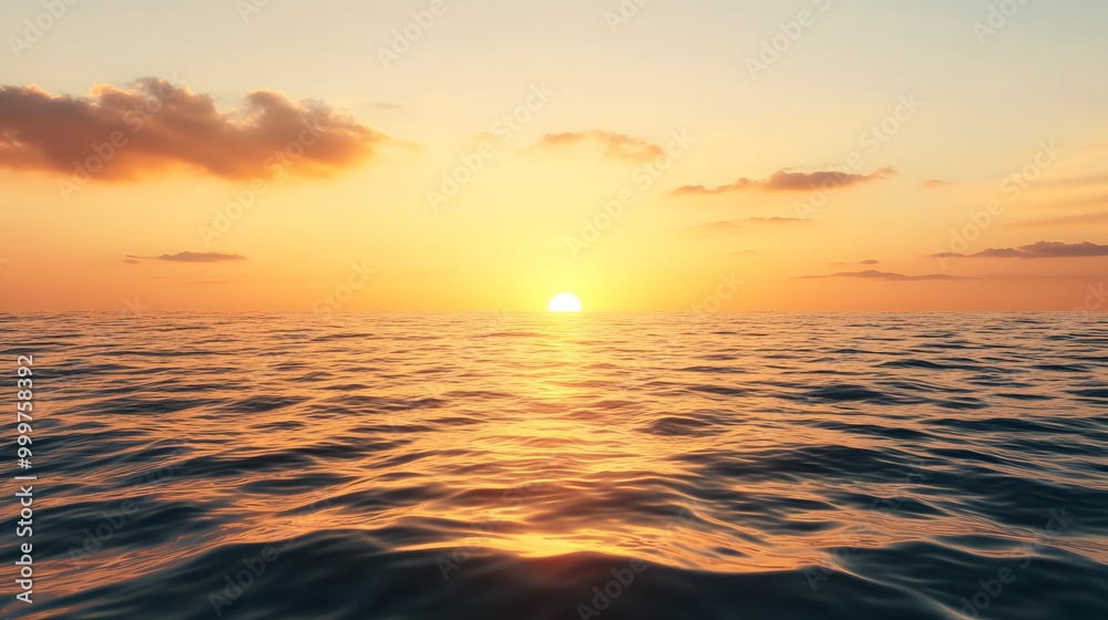 Fototapeta premium A serene sunset over gentle ocean waves, casting a golden glow across the water, embodying peace and tranquility.