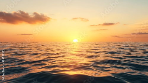 A serene sunset over gentle ocean waves, casting a golden glow across the water, embodying peace and tranquility.