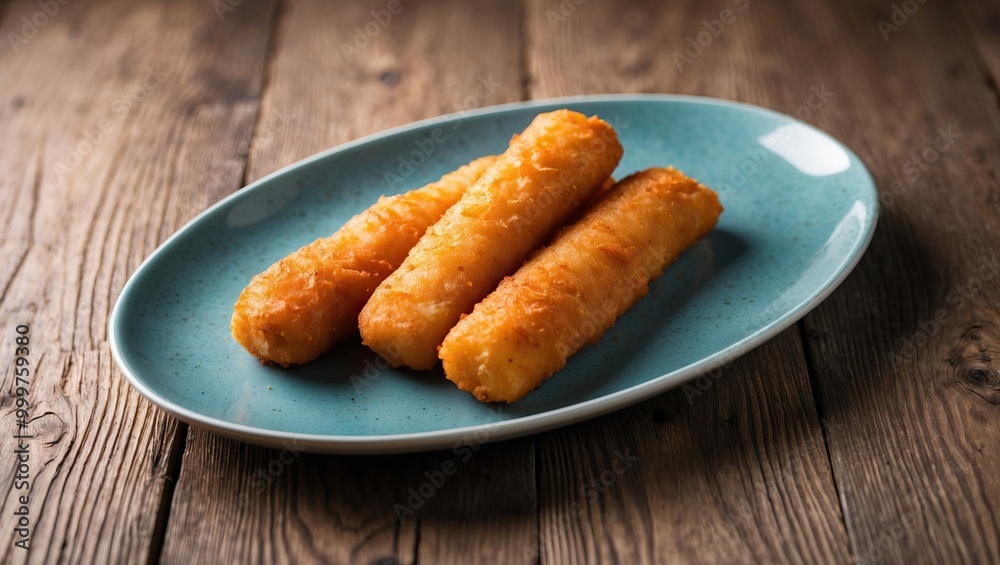 Plate featuring golden, crispy fried snacks on rustic wood background, evoking comfort and indulgence in a culinary context Plate featuring golden, crispy fried snacks on rustic wood background, evoking comfort and indulgence in a culinary context