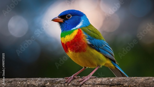 Vibrant bird perched on a branch, showcasing stunning colorful plumage, highlighting the beauty of wildlife and nature in a vivid and tranquil setting