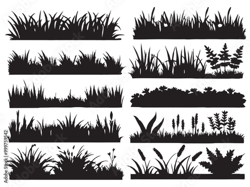 grass isolated silhouettes set collection