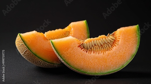 Cantaloupe Slices on Black Background