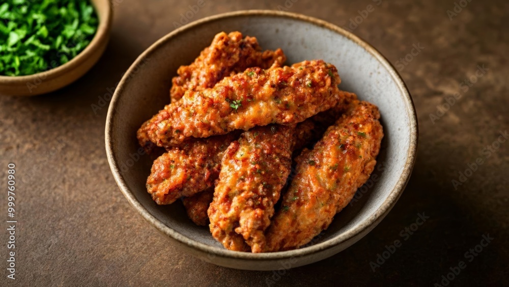 Fototapeta premium Crispy goldenbrown chicken wings ready to be savored