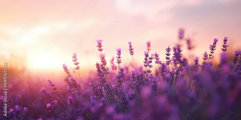 Naklejka premium Serene Lavender Field in Full Bloom at Sunset