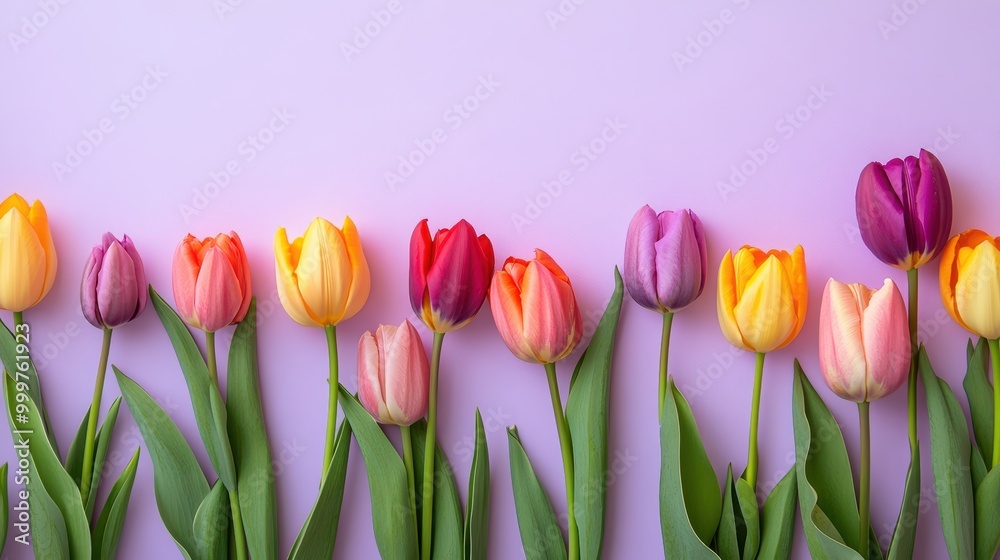 Vibrant Tulips against Soft Purple Background Vibrant Tulips against Soft Purple Background