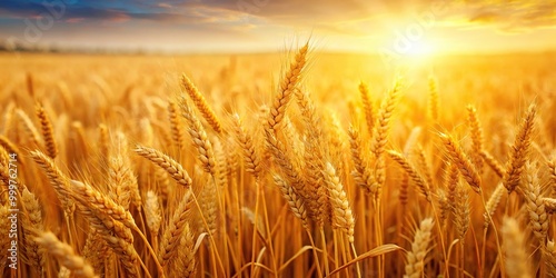 Golden wheat field ready for harvest with leading lines