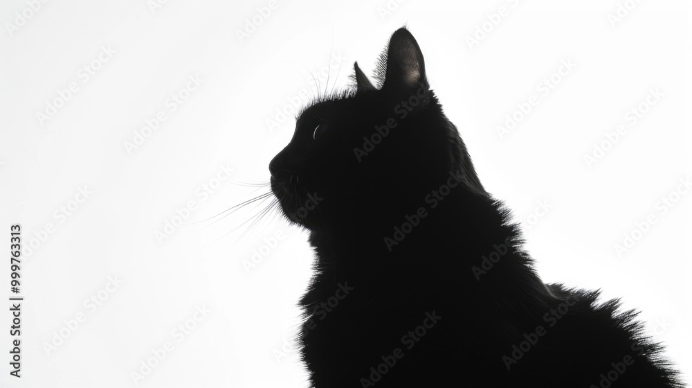 A mysterious black cat shape against a pure white background