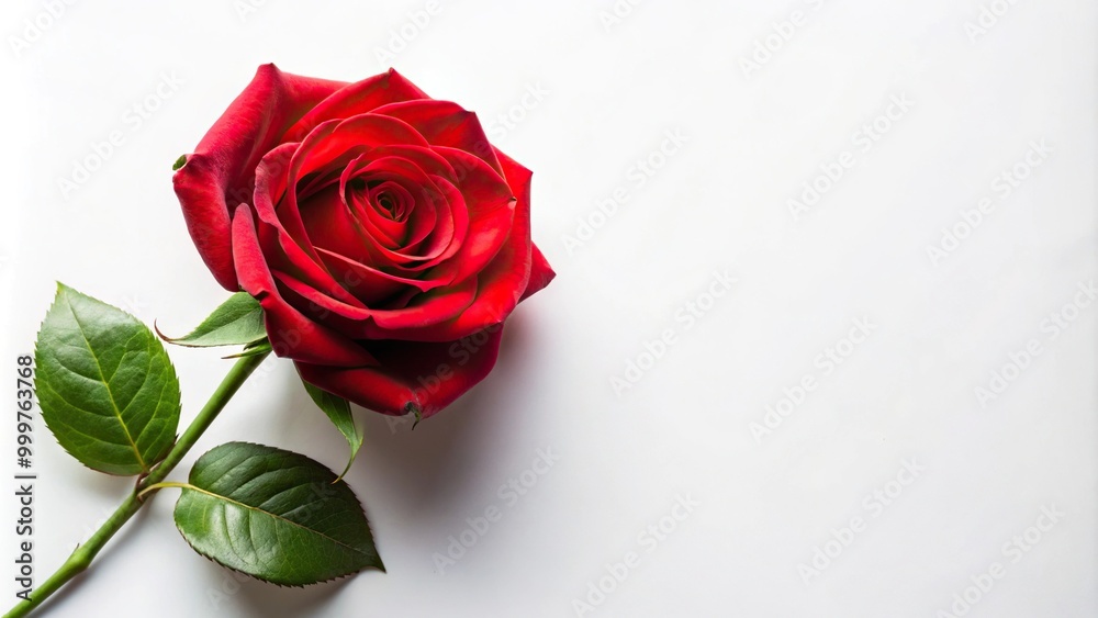 Gorgeous red rose on white background, top view Gorgeous red rose on white background, top view