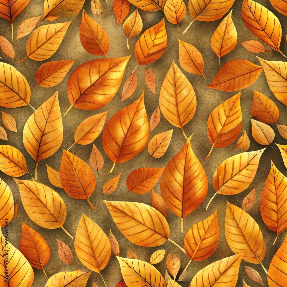Obraz premium Golden autumn leaves scattered across a textured background in warm earthy tones