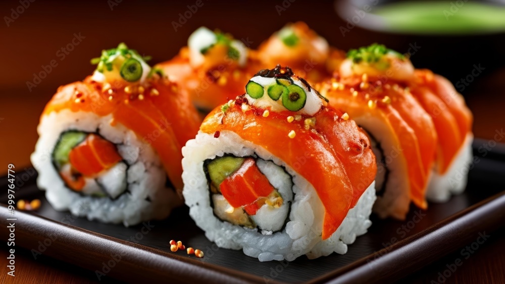  Deliciously crafted sushi rolls ready to be savored