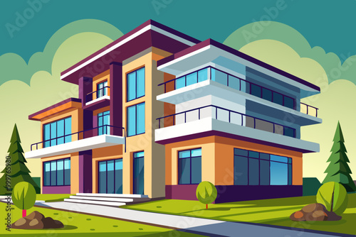 an elegant modern residential building stands vector illustration