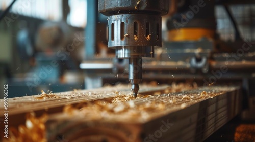 A drill drilling into a piece of wood photo