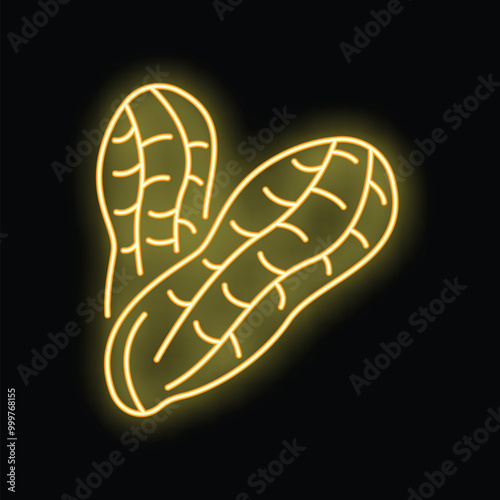 Glowing neon illustration of a peanut couple forming a heart shape, perfect for representing love for this delicious snack