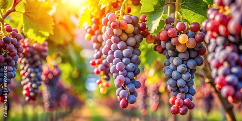 Grape clusters on vineyard during autumn harvest