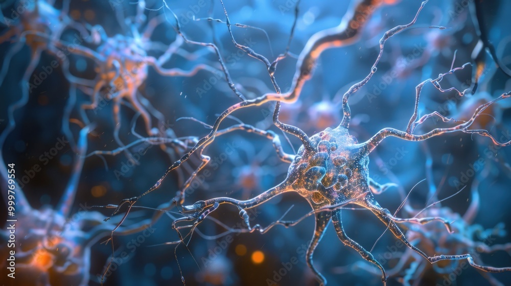 A detailed image of neuron cells with synapses and dendrites, suitable for use in illustrations about neuroscience, education, or research A detailed image of neuron cells with synapses and dendrites, suitable for use in illustrations about neuroscience, education, or research