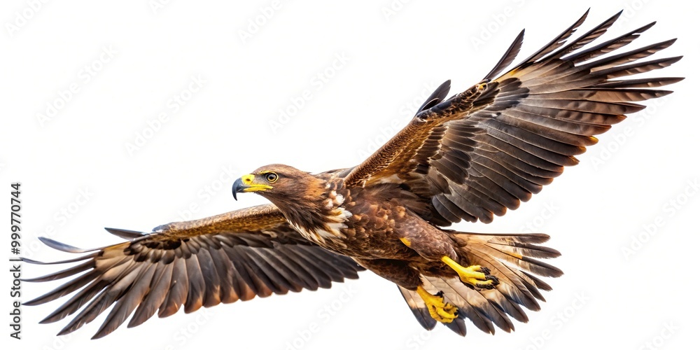 Obraz premium Greater Spotted Eagle flying in isolated white background