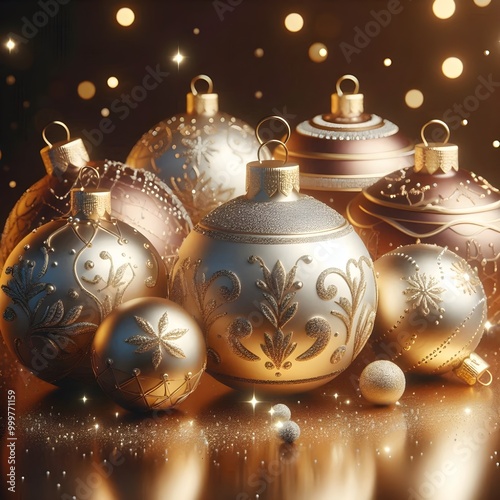 Decorative Christmas Balls with Luxury Patterns  Unique, Creative, and Eye-Catching Festival Celebration Design photo