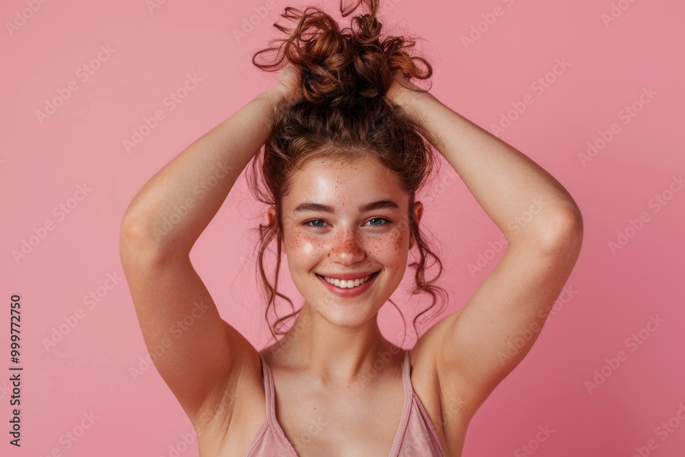 A young woman with distinctive freckles on her forehead, ideal for use in beauty or lifestyle content A young woman with distinctive freckles on her forehead, ideal for use in beauty or lifestyle content
