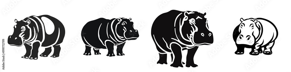Illustration of a hippo in various poses on a white isolated background. Illustration of a hippo in various poses on a white isolated background.