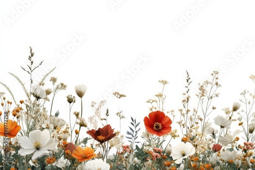 A Colorful Display of Wildflowers with Delicate Petals in a Serene Natural Setting photo