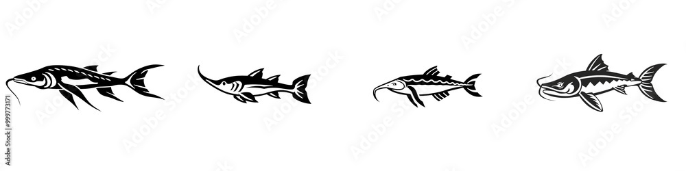 Fototapeta premium Shark silhouette on a white isolated background, symbolizing strength and agility in the ocean.