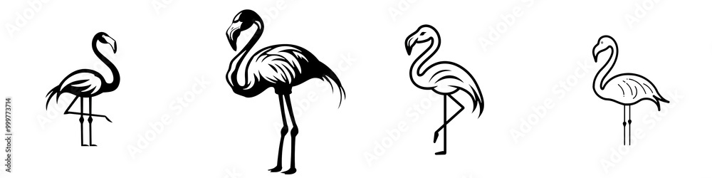 Obraz premium Two elegant flamingos standing gracefully, isolated on a white background.