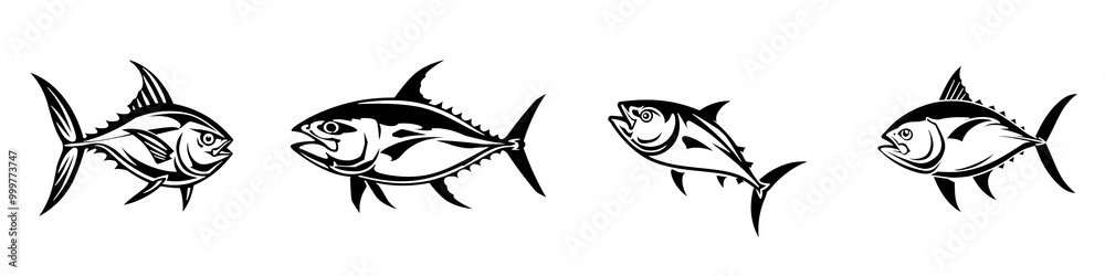 Two fish silhouettes swimming, black design on a transparent background. Two fish silhouettes swimming, black design on a transparent background.
