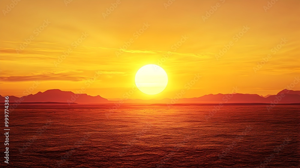 Breathtaking Sunset Over the Expansive Ocean with Silhouetted Mountains Breathtaking Sunset Over the Expansive Ocean with Silhouetted Mountains