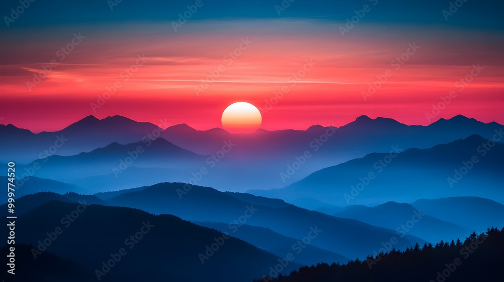 Fototapeta premium Breathtaking Sunset Over Serene Mountain Landscape