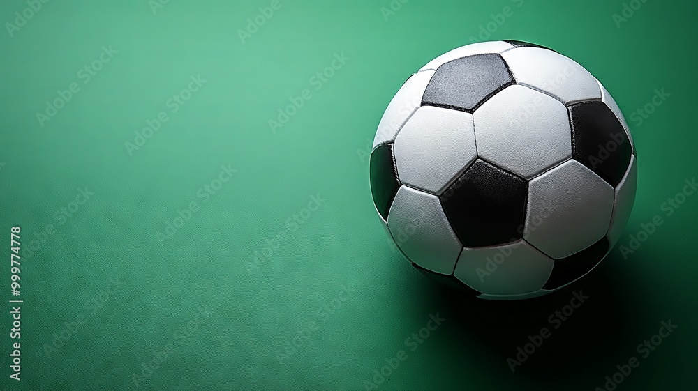 Classic Black and White Soccer Ball on Green Field Classic Black and White Soccer Ball on Green Field