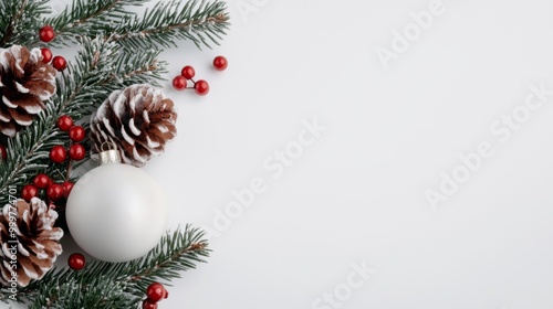 Festive Close-Up of Christmas Decor, showcasing minimalistic design elements, a clean and simple backdrop, emphasizing the essence of holiday spirit in an uncluttered setting.