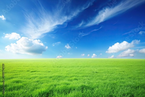 Green grass and blue sky landscape background minimalist