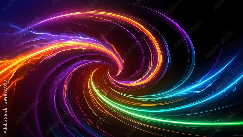 Abstract background with colorful glowing lines in the shape of spiral vortex, light effect and energy flow motion on black backdrop AI Generative Abstract background with colorful glowing lines in the shape of spiral vortex, light effect and energy flow motion on black backdrop AI Generative