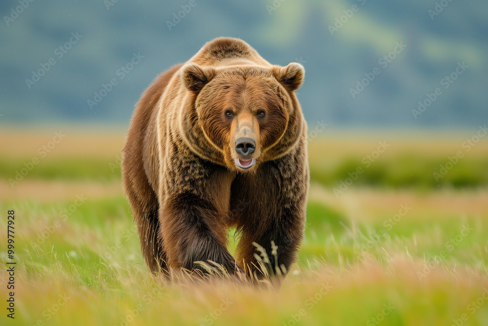 Fototapeta premium Brown Bear in North American Rivers and Plains Captured in Natural Habitat Highlighting Wildlife Conservation Efforts of Large Grizzly Predator