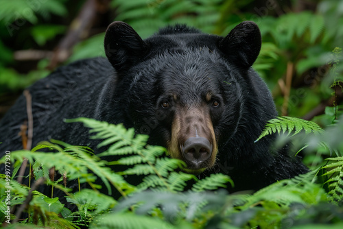 Black Bear in Natural Prairie Forest of Canada Emphasizing Wildlife Conservation of the Intelligent Small Mammal in its Natural Environment