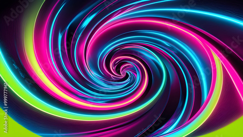 Abstract background with colorful glowing lines in the shape of spiral vortex, light effect and energy flow motion on black backdrop AI Generative