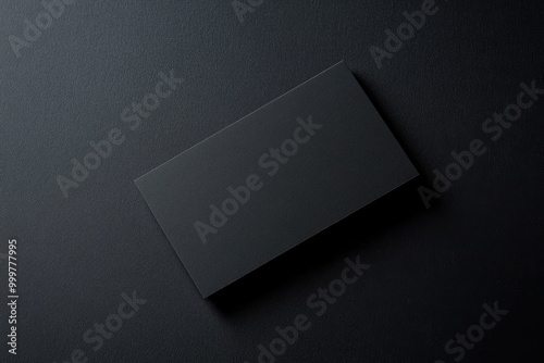 Black business card mockup, top view on a dark background. Created with Ai
