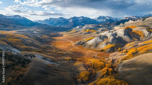 Aerial View of Mountains Valley in Fall