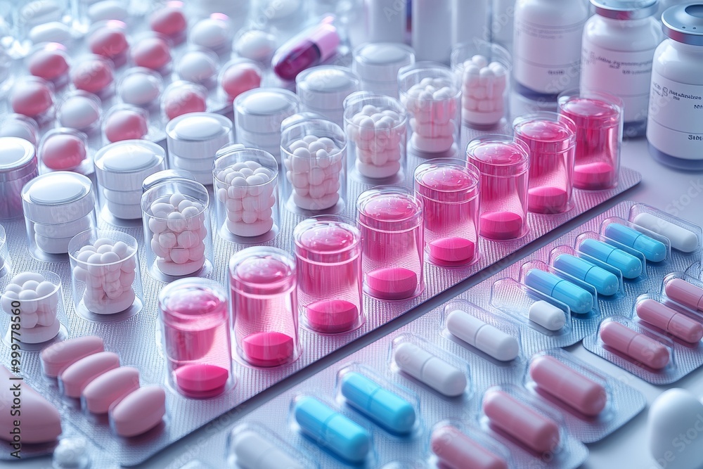 Medicine background for presentation with pills and drugs, AI generated Medicine background for presentation with pills and drugs, AI generated