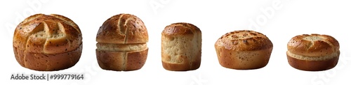 Set of delicious different freshly baked soft breads isolated on transparent background. Generative AI