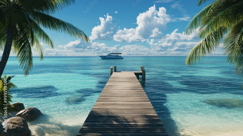 Tropical Paradise with Wooden Dock
