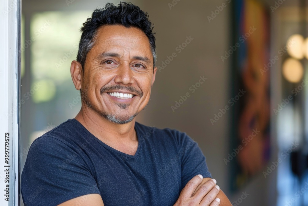 A smiling man with his arms crossed, suitable for use in various situations where a friendly and relaxed atmosphere is needed A smiling man with his arms crossed, suitable for use in various situations where a friendly and relaxed atmosphere is needed